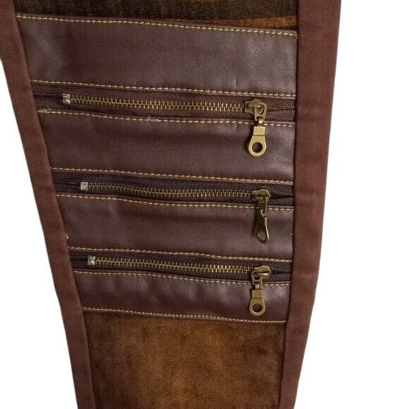 Moto Biker Pants 29 x 30 Womens Premium Brown Faux Leather Skinny Steampunk - Picture 10 of 15